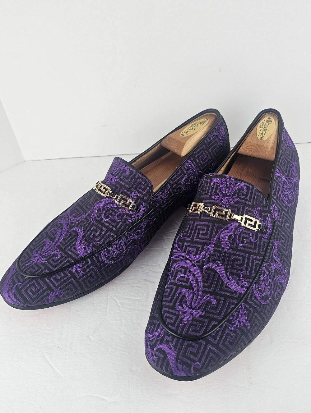 Barabas Men's Greek Pattern Floral Baroque Prom Wedding Dress Loafers Purple 11